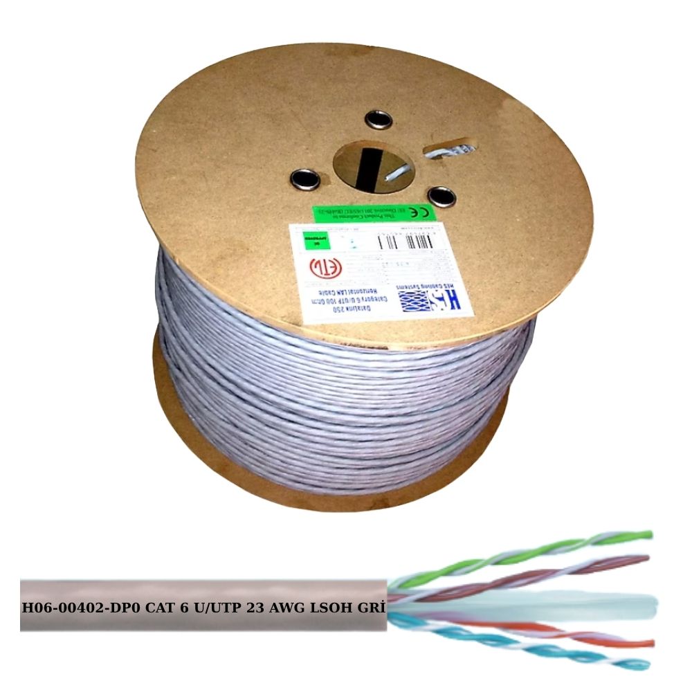 H06-00402-DP0 Cat6 U/UTP 23 AWG LSOH Gri Data Kablosu