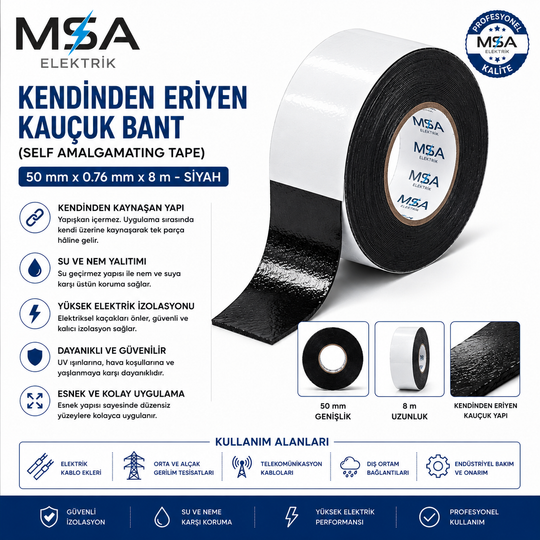 Kendinden Eriyen Kauçuk Bant geniş yüzeyli self fusing kablo izolasyon bandı